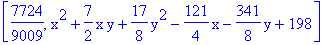 [7724/9009, x^2+7/2*x*y+17/8*y^2-121/4*x-341/8*y+198]